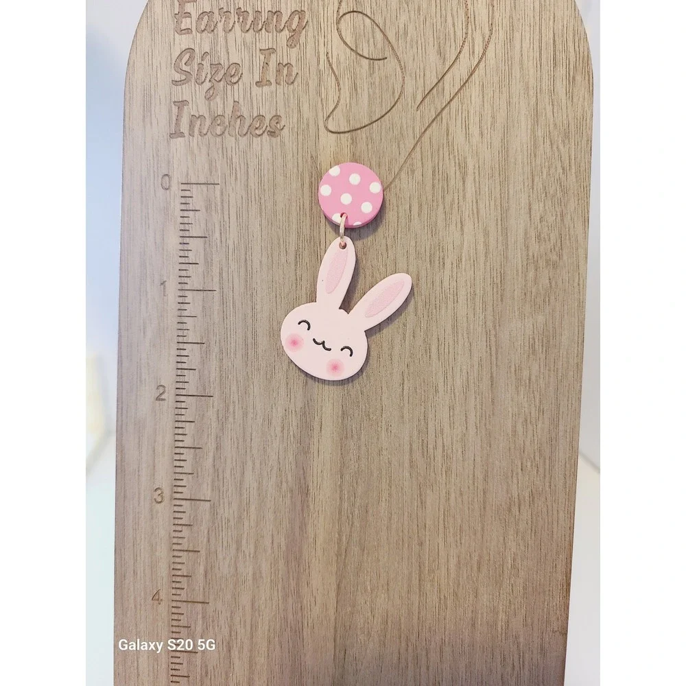 Pink Bunny Rabbit Polka Dot Drop Stud Earrings Handmade‎ Jewelry NEW Easter